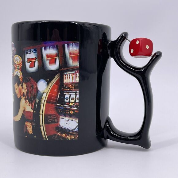 Greektown Casino Coffee Mug w Die Spinner Handle Gambling Slots Poker Chips Dice - Picture 10 of 10